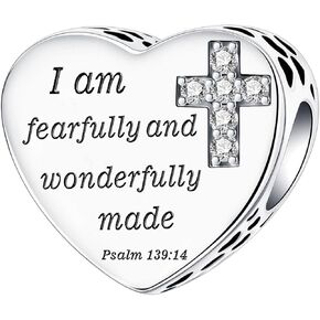 "I am fearfully and wonderfully made Psalm 139:14" Charm 925 Sterling Silver Charm Fits Women's Charm Bracelet & Necklace Valentine's Day Mother's Day Jewelry Gifts