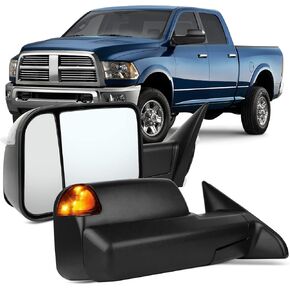 OCPTY Tow Mirrors Power Heated Left Driver Right Passenger Side Towing Mirrors Fit For 2011-2016 For Ram 1500 2500 3500 With Turn Signal Puddle Light With Black