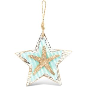 CoTa Global Aquarius Hanging Starfish Nautical Decor Wall Accent- Nautical Themed Wood Accent, Beach Decor for Wall, Novelty Turquoise Starfish with Hanging Rope