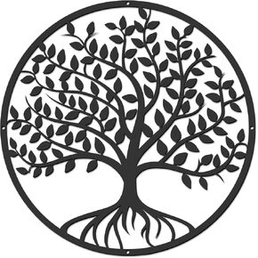 15 Inch Tree of Life Metal Wall Art, Tree of Life Wall Art, Family Tree Wall Decor Living Room, Tree of Life Wall Sculptures Hanging for Bathroom Kitchen Garden Home Indoor Outdoor Decoration -Black