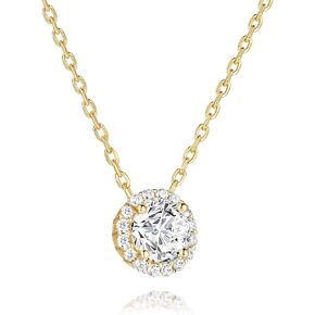 14K Gold Necklace for Women Crystal Solitaire 1.5 Carat CZ Gold Pendant Necklace Womens Jewelry