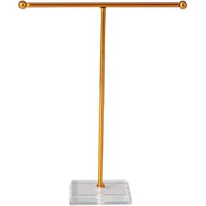 Jewelry Stand Necklace Holder T-Bar Metal Jewelry Organizer Tower, Necklace and Hanging Organizer for Show Jewelry Bangles Rings Earrings with Crystal base Gold.