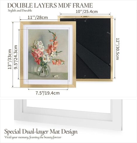 8x10 Picture Frame for Wall: Double Floating Mat - Gold Picture Frames for Tabletop, 8 x 10 Photo Frames Horizontal or Vertical, Pack of 2 in Saudi Arabia