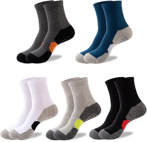 Mens Athletic Crew Socks 5 Pairs Cushion Running Socks Outdoor Hiking Socks Arch Compression Socks 6-12 in Saudi Arabia
