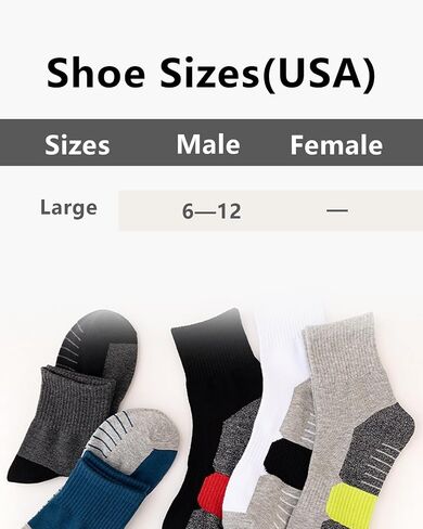 Mens Athletic Crew Socks 5 Pairs Cushion Running Socks Outdoor Hiking Socks Arch Compression Socks 6-12 in Saudi Arabia