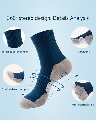 Mens Athletic Crew Socks 5 Pairs Cushion Running Socks Outdoor Hiking Socks Arch Compression Socks 6-12 in Saudi Arabia