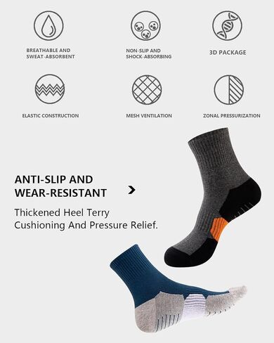 Mens Athletic Crew Socks 5 Pairs Cushion Running Socks Outdoor Hiking Socks Arch Compression Socks 6-12 in Saudi Arabia