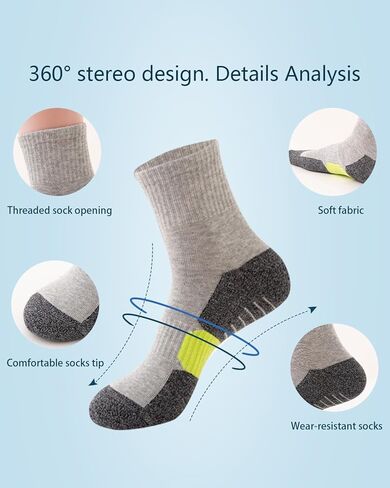 رجل رياضي طاقم الجوارب 5 أزواج وسادة الجري الجوارب في الهواء الطلق المشي لمسافات طويلة الجوارب قوس جوارب ضغط 6-12 in Kuwait