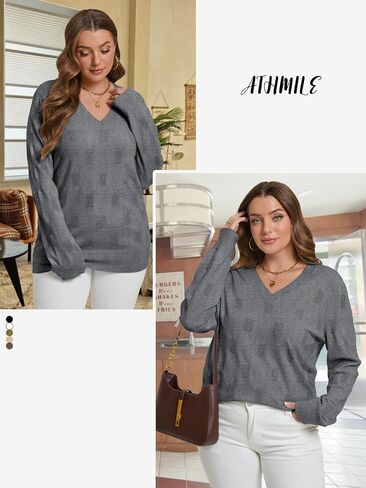 ATHMILE Women's Fall Tops 2025 Fashion Trendy Pullover Sweater V Neck Long Sleeve Shirt Knit Blouse Clothes Outfits in Saudi Arabia