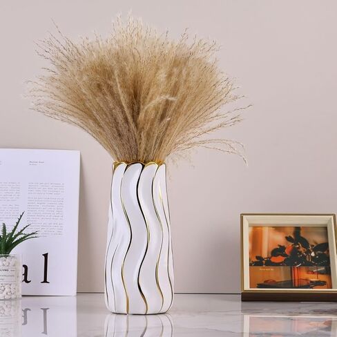 11.5" Silver Ceramic Vase - Minimalist Silver Flower Vase, Large Pampas Grass Vase, Boho Decorative Centerpiece Vase for Home Decor, Wedding, Housewarming, Table, Shelf, Mantel, and Entryway in Kuwait
