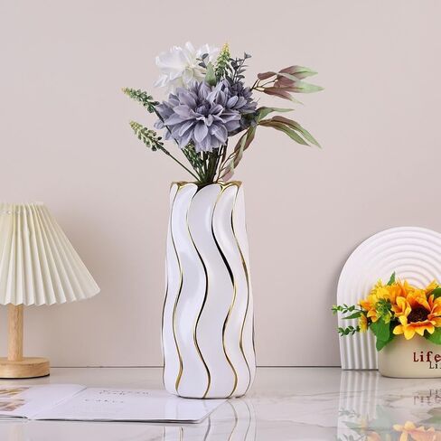 11.5" Silver Ceramic Vase - Minimalist Silver Flower Vase, Large Pampas Grass Vase, Boho Decorative Centerpiece Vase for Home Decor, Wedding, Housewarming, Table, Shelf, Mantel, and Entryway in Kuwait
