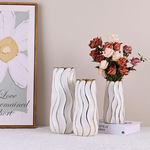 11.5" Silver Ceramic Vase - Minimalist Silver Flower Vase, Large Pampas Grass Vase, Boho Decorative Centerpiece Vase for Home Decor, Wedding, Housewarming, Table, Shelf, Mantel, and Entryway in Kuwait