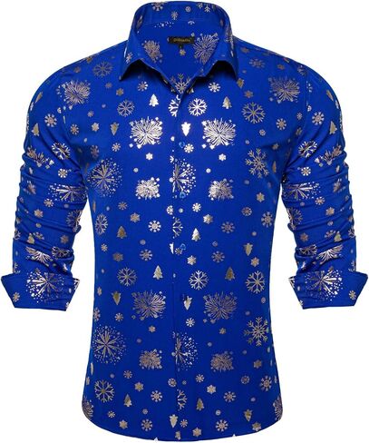 DiBanGu Christmas Shirts for Men Shiny Holiday Button Down Dress Shirts Xmas Festive Long Sleeve Shirt for Vacation Party in Kuwait