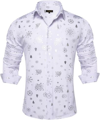 DiBanGu Christmas Shirts for Men Shiny Holiday Button Down Dress Shirts Xmas Festive Long Sleeve Shirt for Vacation Party in Kuwait