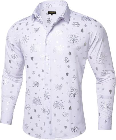 DiBanGu Christmas Shirts for Men Shiny Holiday Button Down Dress Shirts Xmas Festive Long Sleeve Shirt for Vacation Party in Kuwait