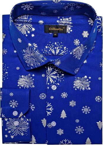 DiBanGu Christmas Shirts for Men Shiny Holiday Button Down Dress Shirts Xmas Festive Long Sleeve Shirt for Vacation Party in Kuwait