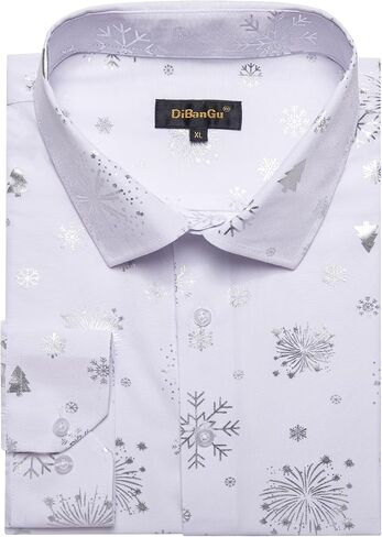 DiBanGu Christmas Shirts for Men Shiny Holiday Button Down Dress Shirts Xmas Festive Long Sleeve Shirt for Vacation Party in Kuwait