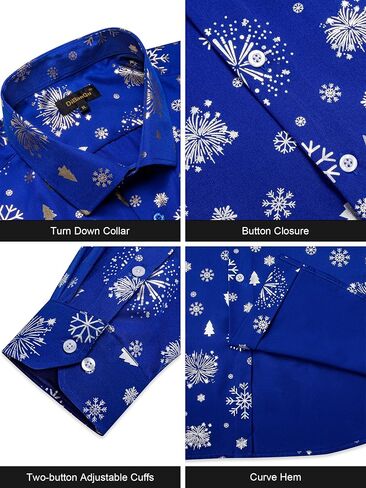 DiBanGu Christmas Shirts for Men Shiny Holiday Button Down Dress Shirts Xmas Festive Long Sleeve Shirt for Vacation Party in Kuwait