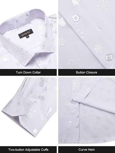 DiBanGu Christmas Shirts for Men Shiny Holiday Button Down Dress Shirts Xmas Festive Long Sleeve Shirt for Vacation Party in Kuwait
