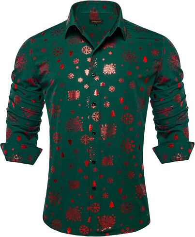 DiBanGu Christmas Shirts for Men Shiny Holiday Button Down Dress Shirts Xmas Festive Long Sleeve Shirt for Vacation Party in Kuwait