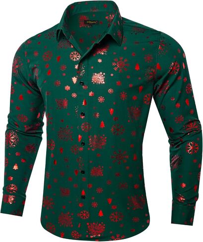 DiBanGu Christmas Shirts for Men Shiny Holiday Button Down Dress Shirts Xmas Festive Long Sleeve Shirt for Vacation Party in Kuwait