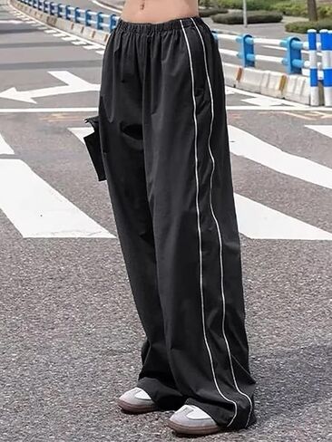 Aopwsrlyi Women/Teen Girls Baggy Sweatpants Low Rise Wide Leg Cargo Pants Y2K Harajuku Track Pants Streetwear in Saudi Arabia