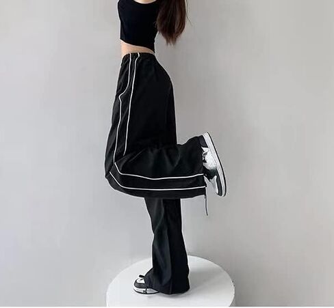 Aopwsrlyi Women/Teen Girls Baggy Sweatpants Low Rise Wide Leg Cargo Pants Y2K Harajuku Track Pants Streetwear in Saudi Arabia
