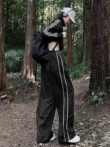Aopwsrlyi Women/Teen Girls Baggy Sweatpants Low Rise Wide Leg Cargo Pants Y2K Harajuku Track Pants Streetwear in Saudi Arabia