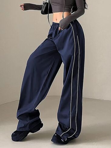 Aopwsrlyi Women/Teen Girls Baggy Sweatpants Low Rise Wide Leg Cargo Pants Y2K Harajuku Track Pants Streetwear in Saudi Arabia