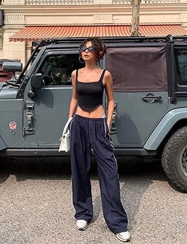 Aopwsrlyi Women/Teen Girls Baggy Sweatpants Low Rise Wide Leg Cargo Pants Y2K Harajuku Track Pants Streetwear in Saudi Arabia