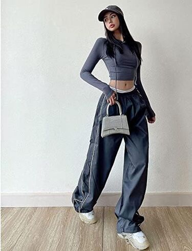 Aopwsrlyi Women/Teen Girls Baggy Sweatpants Low Rise Wide Leg Cargo Pants Y2K Harajuku Track Pants Streetwear in Saudi Arabia