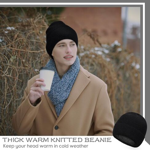 Coume Winter Beanie Hats Thick Warm Cuffed Skull Cap for Men Women Plush Lining Knit Cap for Winter Ski Daily Supply in Kuwait