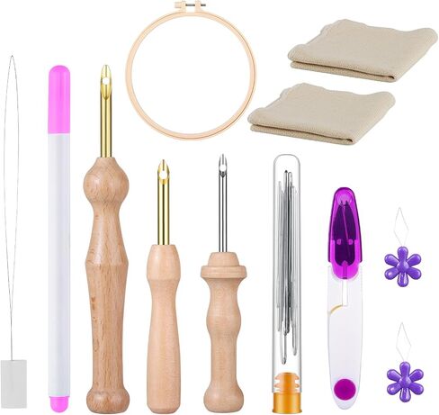 Cheloment Punch Needle Tool with Embroidery Hoop,Punch Needle Cloth Embroidery Punch Needle Set,Adjustable Punch Needle Kit for Adults Beginner,Hand Sewing Lover in Kuwait