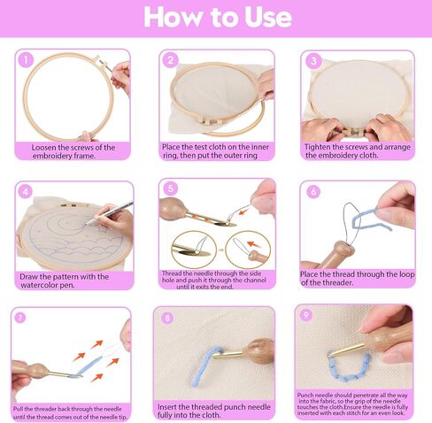 Cheloment Punch Needle Tool with Embroidery Hoop,Punch Needle Cloth Embroidery Punch Needle Set,Adjustable Punch Needle Kit for Adults Beginner,Hand Sewing Lover in Kuwait