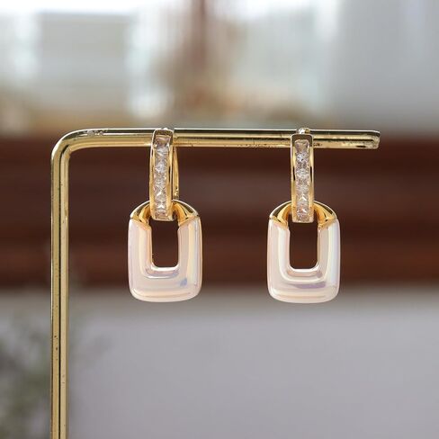 Chunky Gold Rhinestone Dangle Hoop Earrings for Women, Trendy Statement Thick Cubic Zirconia Geometric Drop Huggie Earing Prom Fashion Jewelry Gift in Kuwait