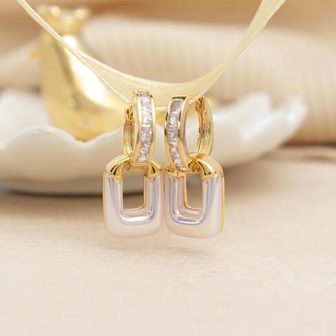 Chunky Gold Rhinestone Dangle Hoop Earrings for Women, Trendy Statement Thick Cubic Zirconia Geometric Drop Huggie Earing Prom Fashion Jewelry Gift in Kuwait