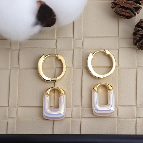 Chunky Gold Rhinestone Dangle Hoop Earrings for Women, Trendy Statement Thick Cubic Zirconia Geometric Drop Huggie Earing Prom Fashion Jewelry Gift in Kuwait