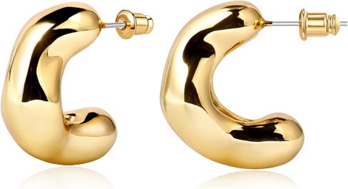 14K Gold Plated Chunky Open Hoop Earrings for Women 925 Sterling Silver Post Hypoallergenic Thick Hoop Earrings for Women in Kuwait