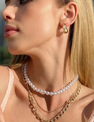 14K Gold Plated Chunky Open Hoop Earrings for Women 925 Sterling Silver Post Hypoallergenic Thick Hoop Earrings for Women in Kuwait