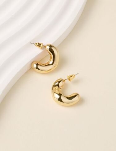 14K Gold Plated Chunky Open Hoop Earrings for Women 925 Sterling Silver Post Hypoallergenic Thick Hoop Earrings for Women in Kuwait