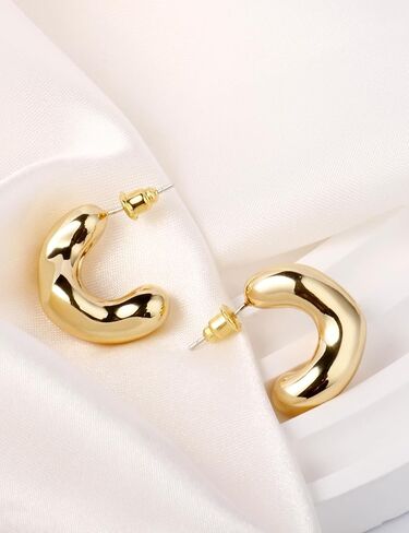 14K Gold Plated Chunky Open Hoop Earrings for Women 925 Sterling Silver Post Hypoallergenic Thick Hoop Earrings for Women in Kuwait