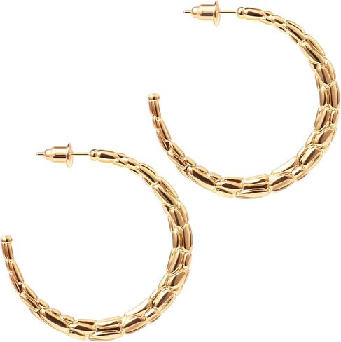 14K Gold Plated Chunky Open Hoop Earrings for Women 925 Sterling Silver Post Hypoallergenic Thick Hoop Earrings for Women in Saudi Arabia
