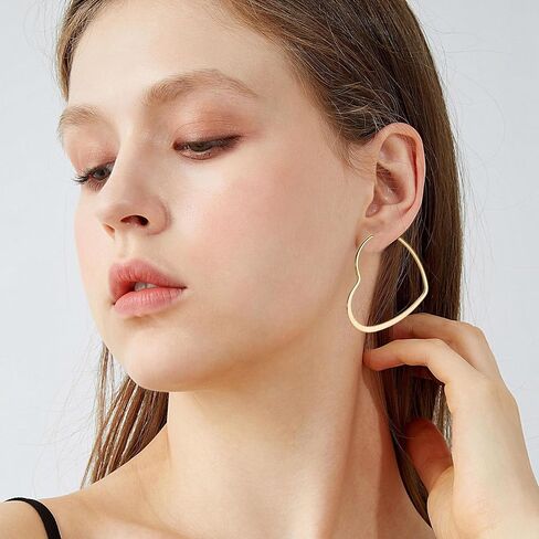 Huggie Hoop Earrings - Heart Shaped 14k Gold Plated Big Hoops - Heart-Shaped and Lightweight for Women in Kuwait