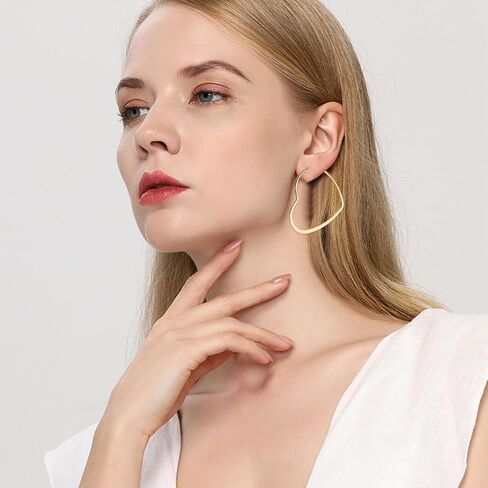 Huggie Hoop Earrings - Heart Shaped 14k Gold Plated Big Hoops - Heart-Shaped and Lightweight for Women in Kuwait
