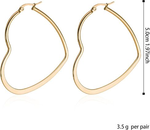 Huggie Hoop Earrings - Heart Shaped 14k Gold Plated Big Hoops - Heart-Shaped and Lightweight for Women in Kuwait