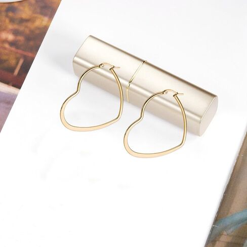 Huggie Hoop Earrings - Heart Shaped 14k Gold Plated Big Hoops - Heart-Shaped and Lightweight for Women in Kuwait