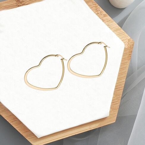 Huggie Hoop Earrings - Heart Shaped 14k Gold Plated Big Hoops - Heart-Shaped and Lightweight for Women in Kuwait