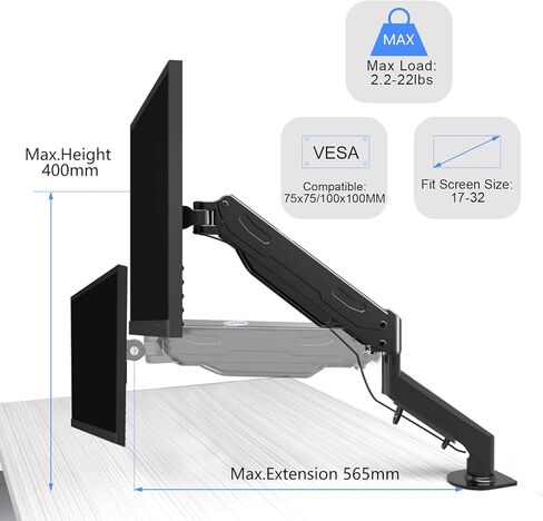 Premium Single Monitor Mount, Single Monitor Arm, Fully Adjustable Gas Spring VESA Monitor Mount, Monitor Stand Desk Mount for Display up to 32 inch LCD Weight Capacity 22lbs, Monitor Arm Mount in Kuwait