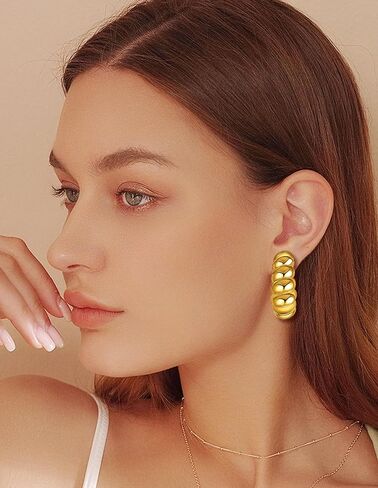 8 Pairs Chunky Hoop Earrings Sets for Women Lightweight Twist CZ Open Huggie Hoops Minimalist Thick Cartilage Earring Piercing Jewelry Gift Gold Silver Tone in Saudi Arabia