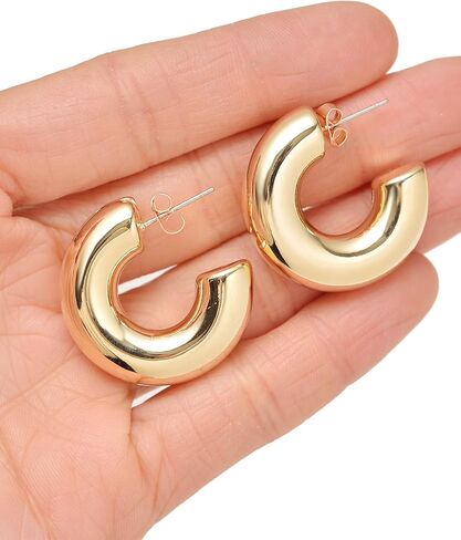 8 Pairs Chunky Hoop Earrings Sets for Women Lightweight Twist CZ Open Huggie Hoops Minimalist Thick Cartilage Earring Piercing Jewelry Gift Gold Silver Tone in Saudi Arabia